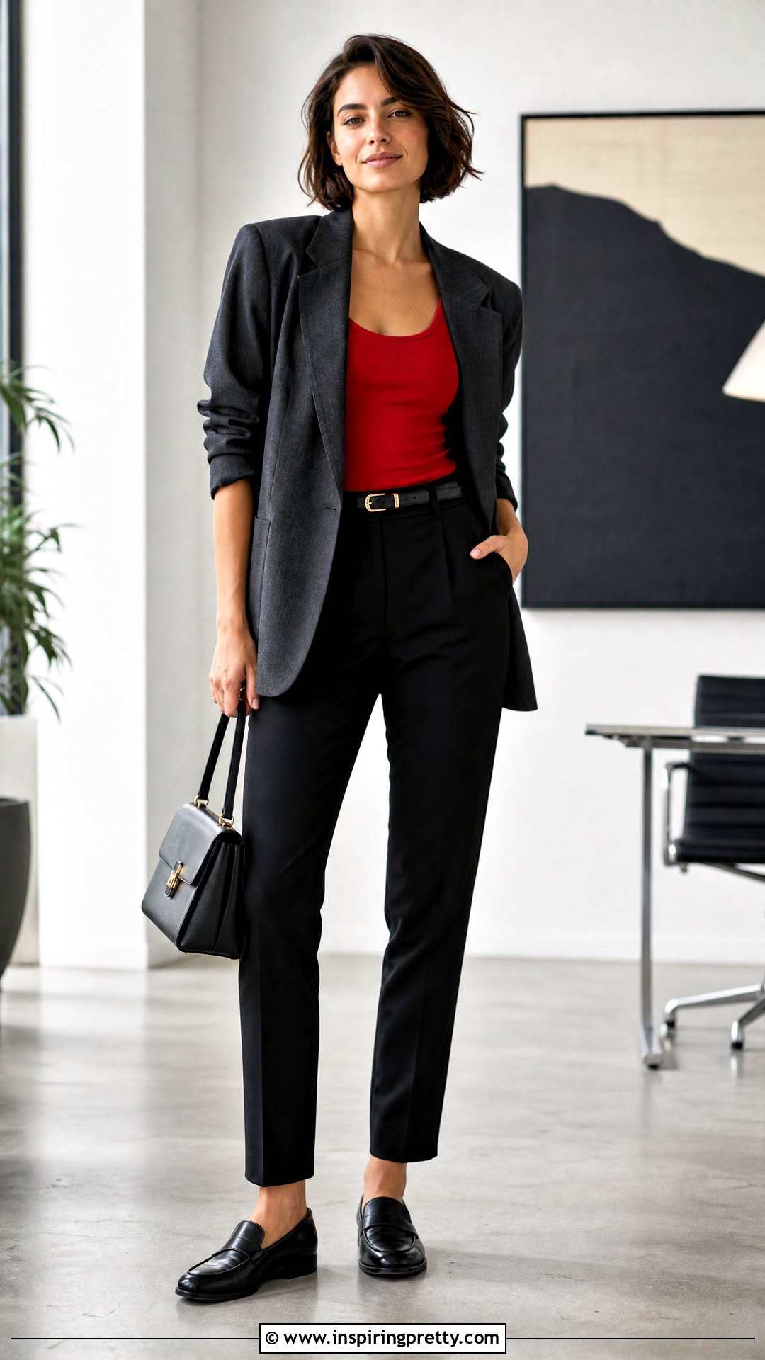Red Tank Top With Black Trousers And Loafers - 50 red tank top outfit ideas