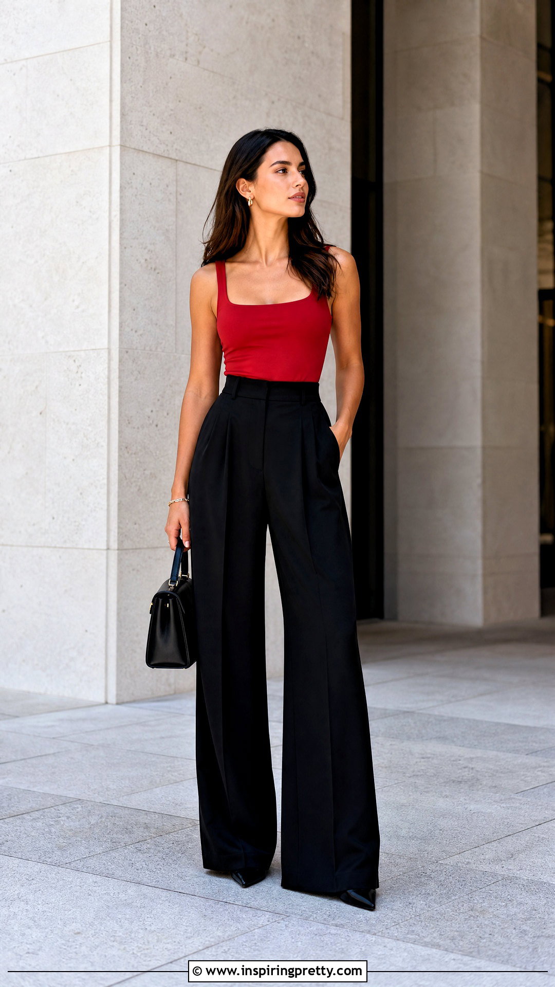 Red Tank Top With Black Wide Leg Pants - How To Style Colorful Tank Tops (20 Ways)
