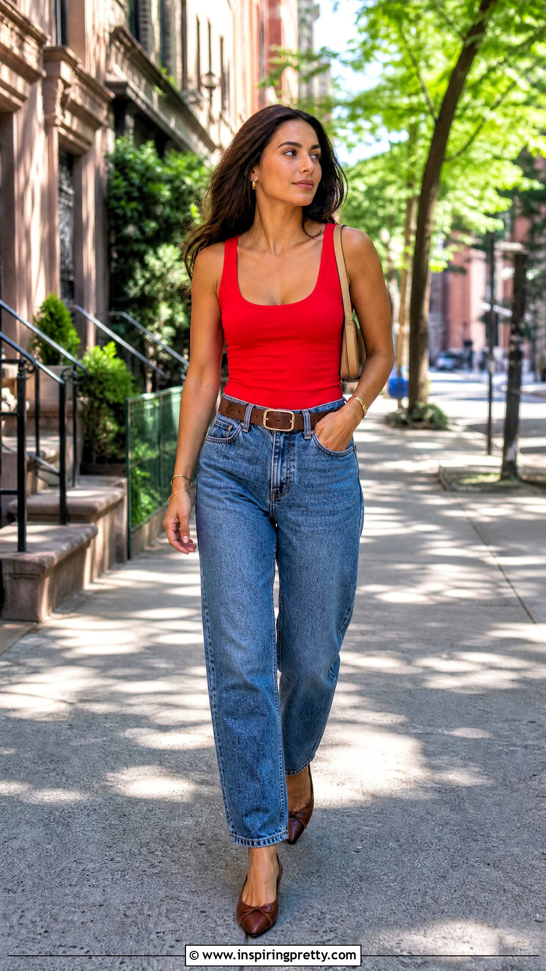 Red Tank Top With Blue Jeans - 50 summer tank tops outfit ideas