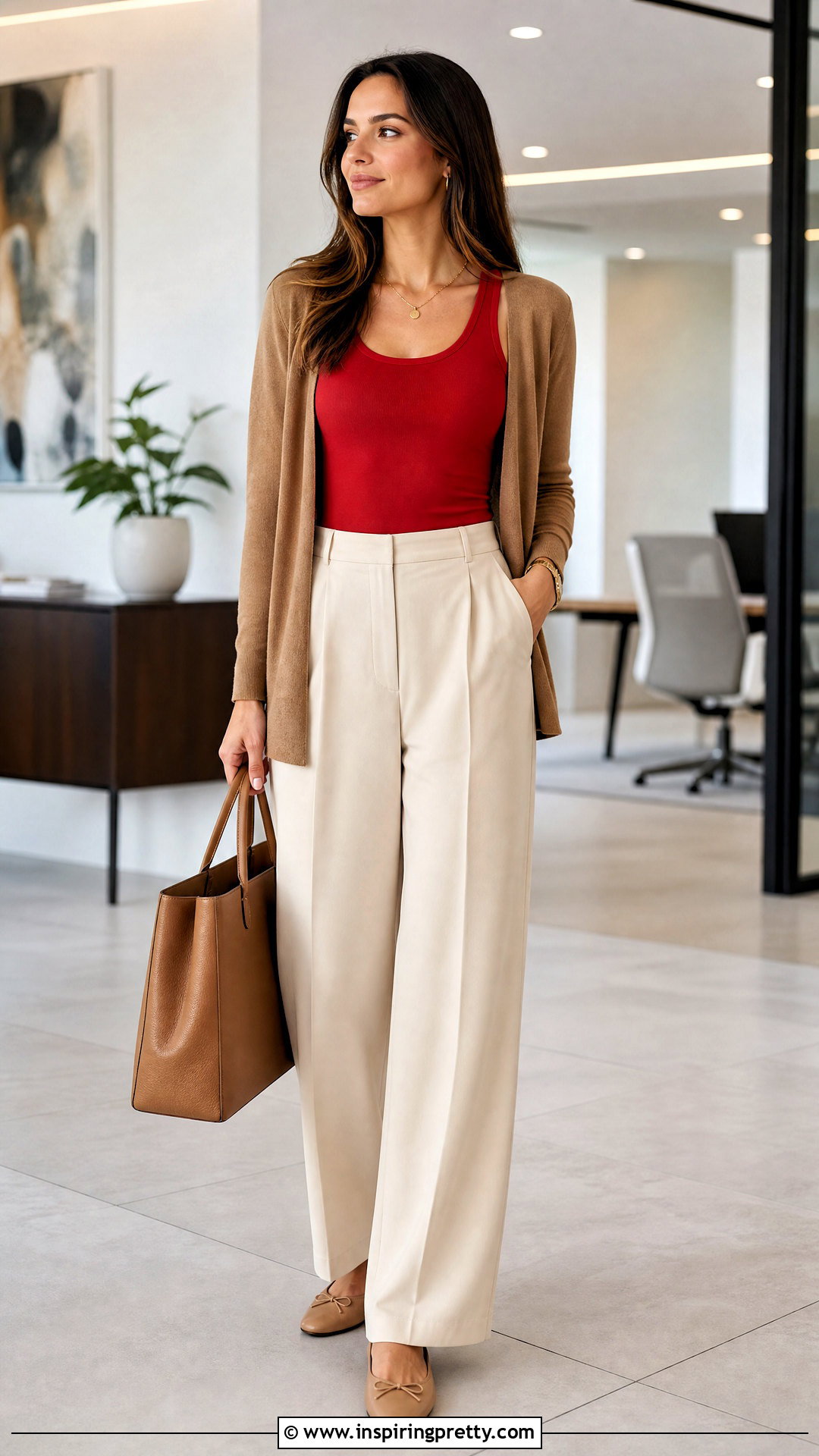 Red Tank Top With Cardigan And Trousers - 50 red tank top outfit ideas