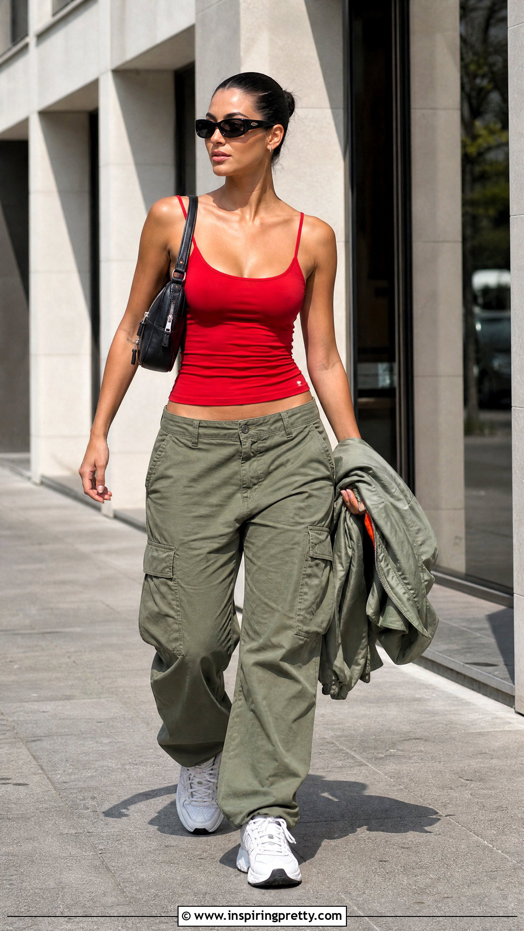 Red Tank Top With Cargo Pants And Sneakers - 50 red tank top outfit ideas