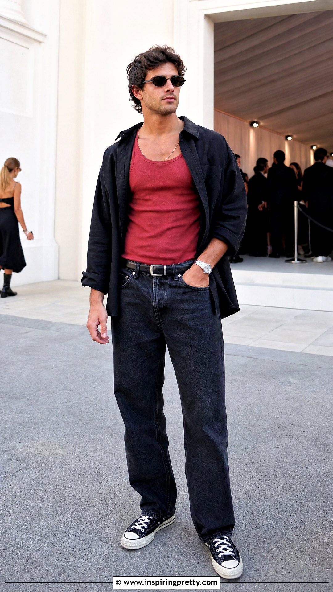 Red Tank Top With Dark Jeans - 50 men tank top outfit ideas