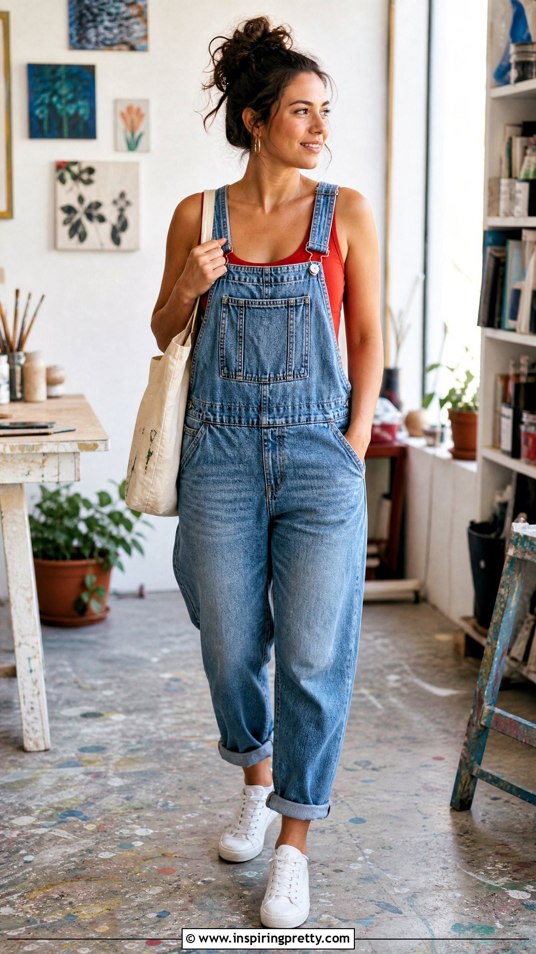 Red Tank Top With Denim Overalls - 50 red tank top outfit ideas