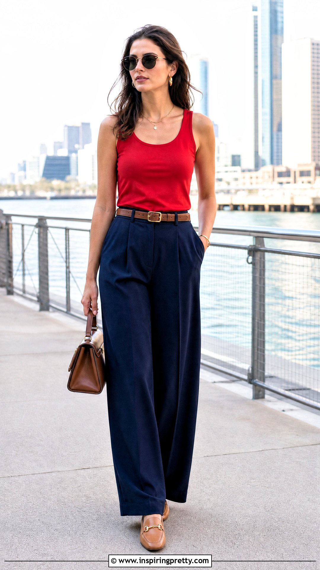 Red Tank Top With Navy Blue Trousers - 50 red tank top outfit ideas
