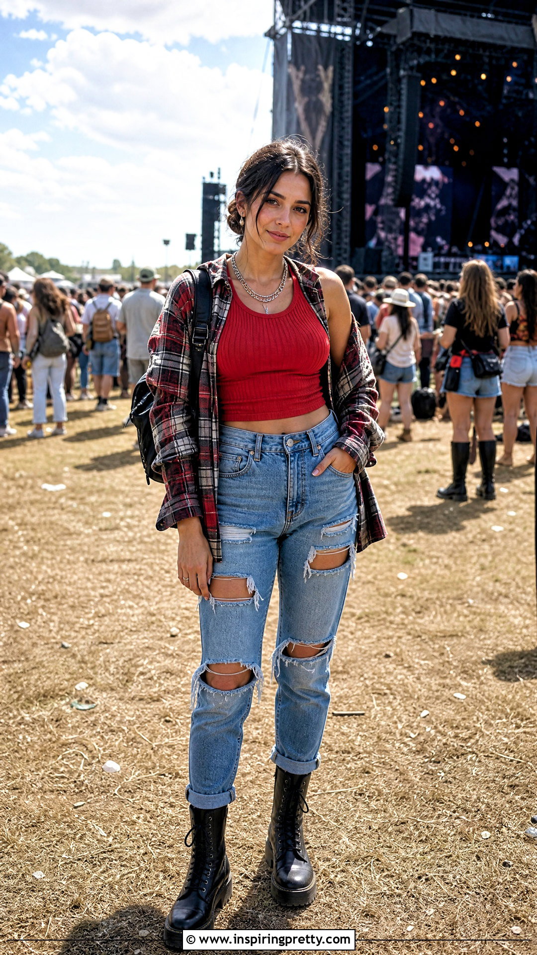 Red Tank Top With Ripped Jeans And Combat Boots - 50 red tank top outfit ideas
