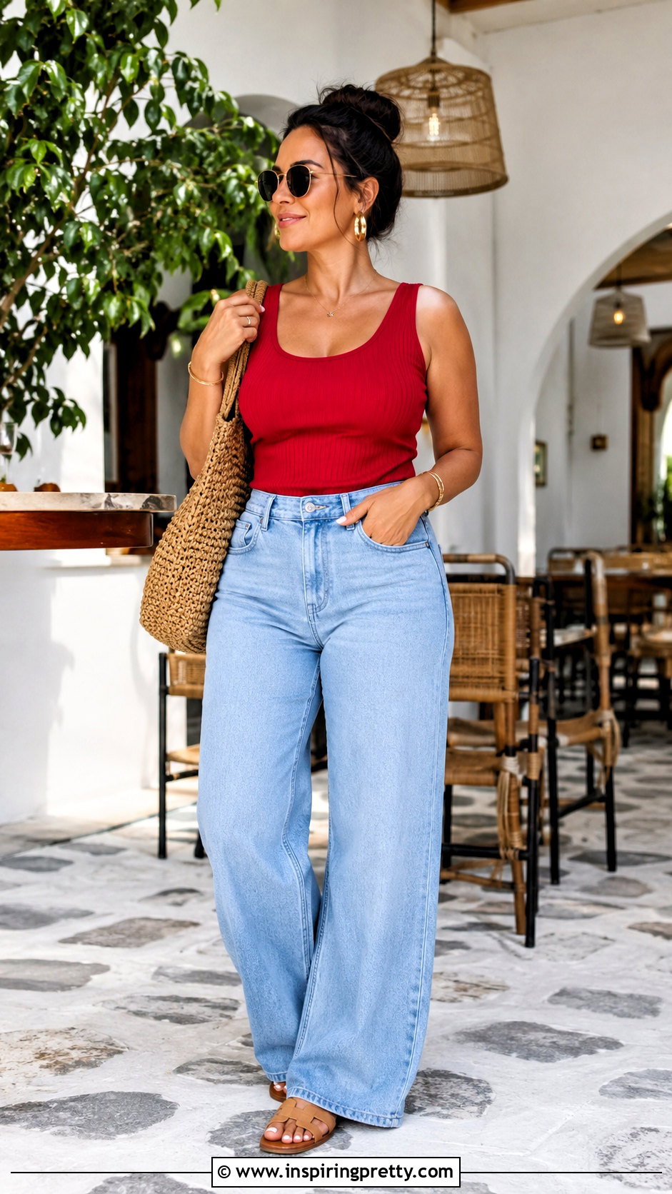 Red Tank Top With Wide Leg Jeans - 20 red top and jeans styles