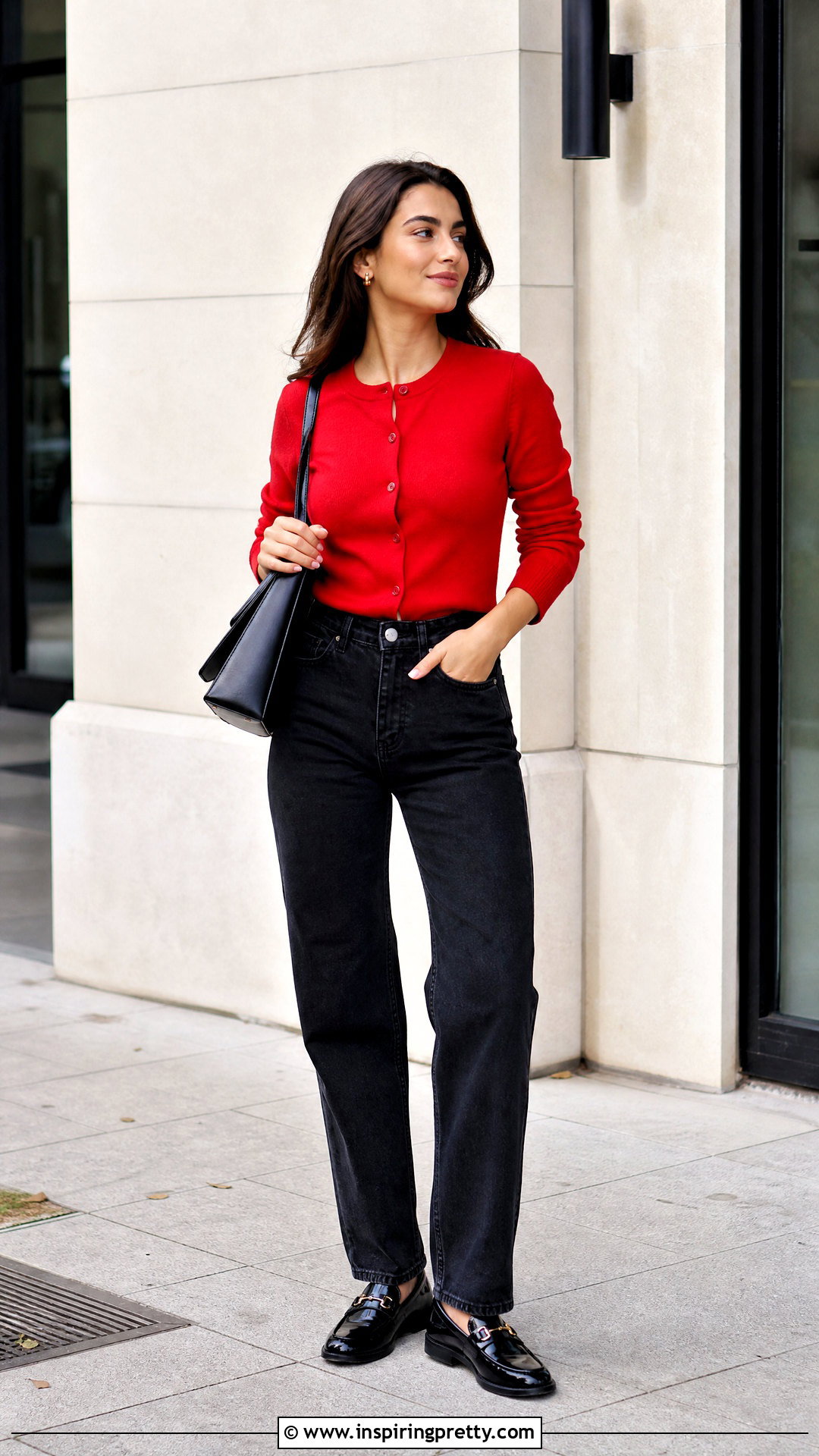 Red Top With Black Jeans - What Color Top Goes With Black Jeans (25 Ways)