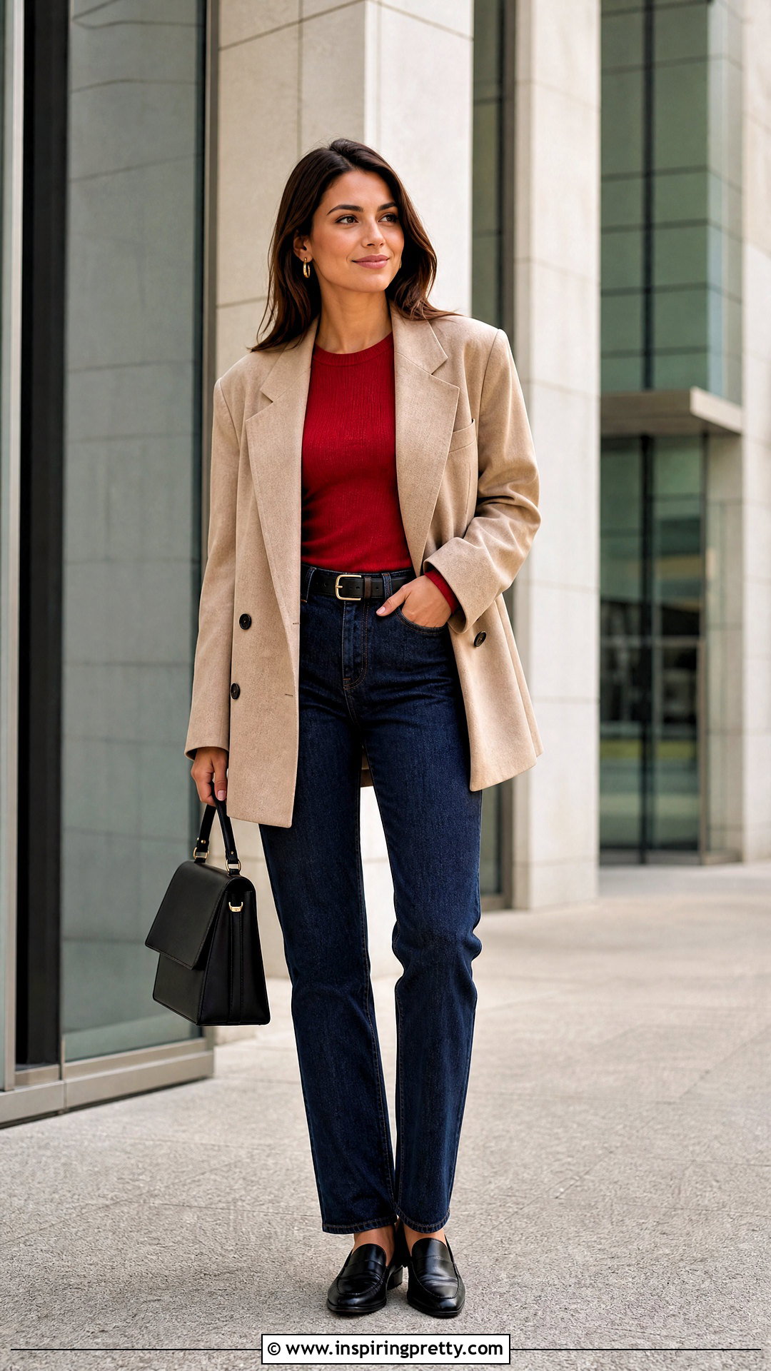 Red Top With Blazer And Jeans - 50 cute red tops outfit ideas