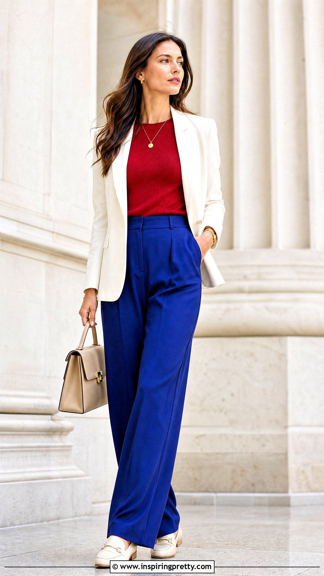 Red Top With Blue Trousers - how to style a red top (50 ways)