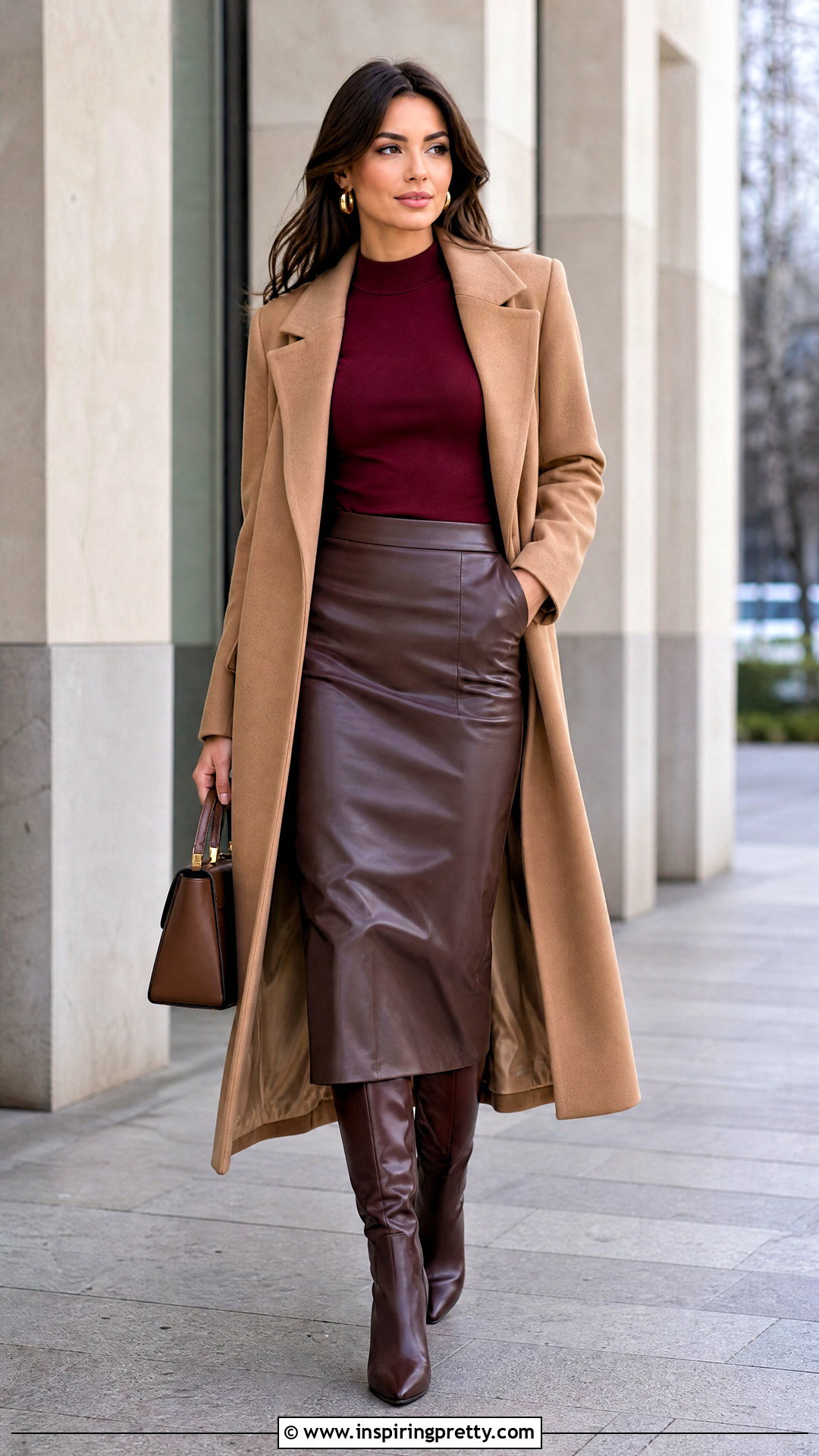 Red Top With Brown Leather Skirt - 50 red top outfit ideas