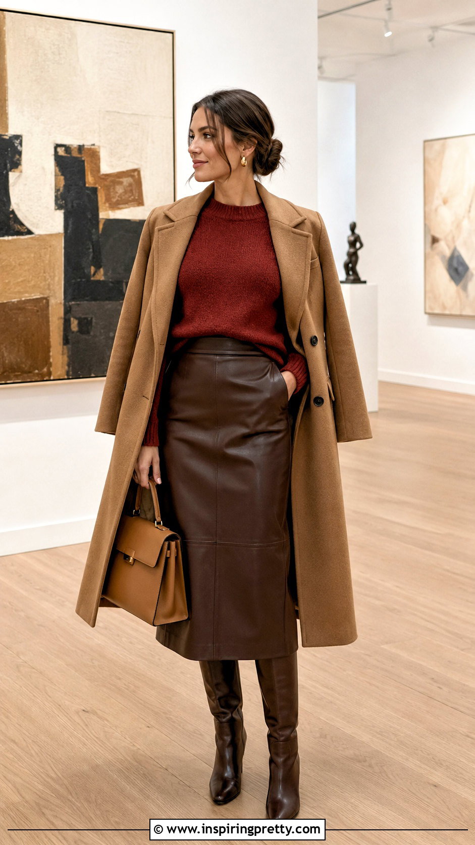 Red Top With Brown Leather Skirt - 50 red top outfit aesthetic