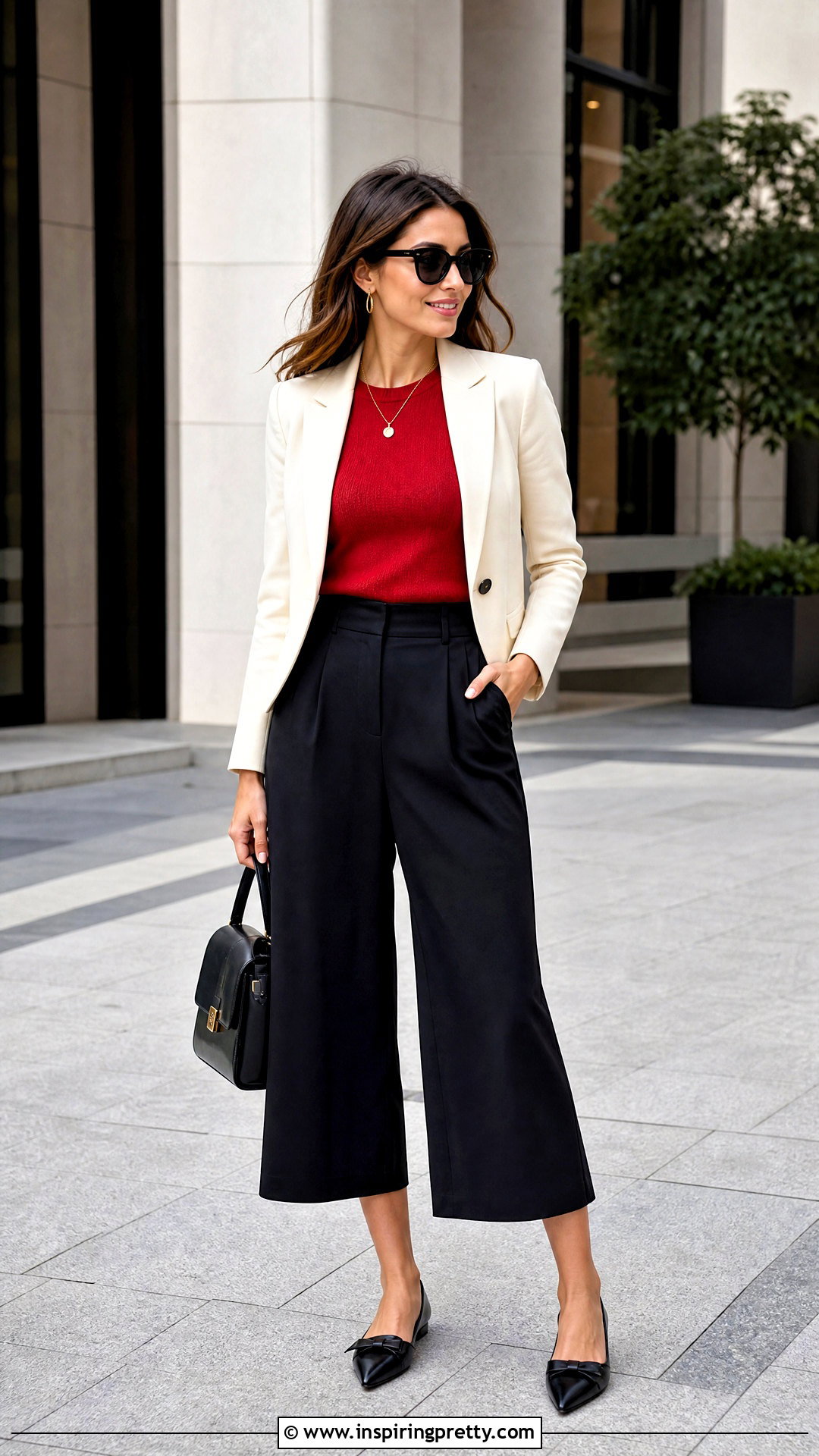 Red Top With Culottes - how to style a red top (50 ways)