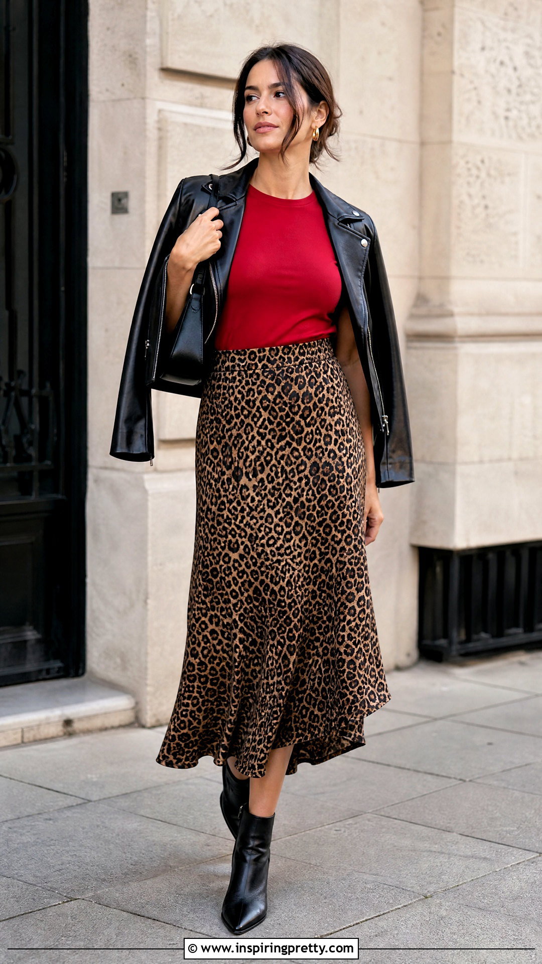 Red Top With Leopard Midi Skirt - 50 red top outfit ideas