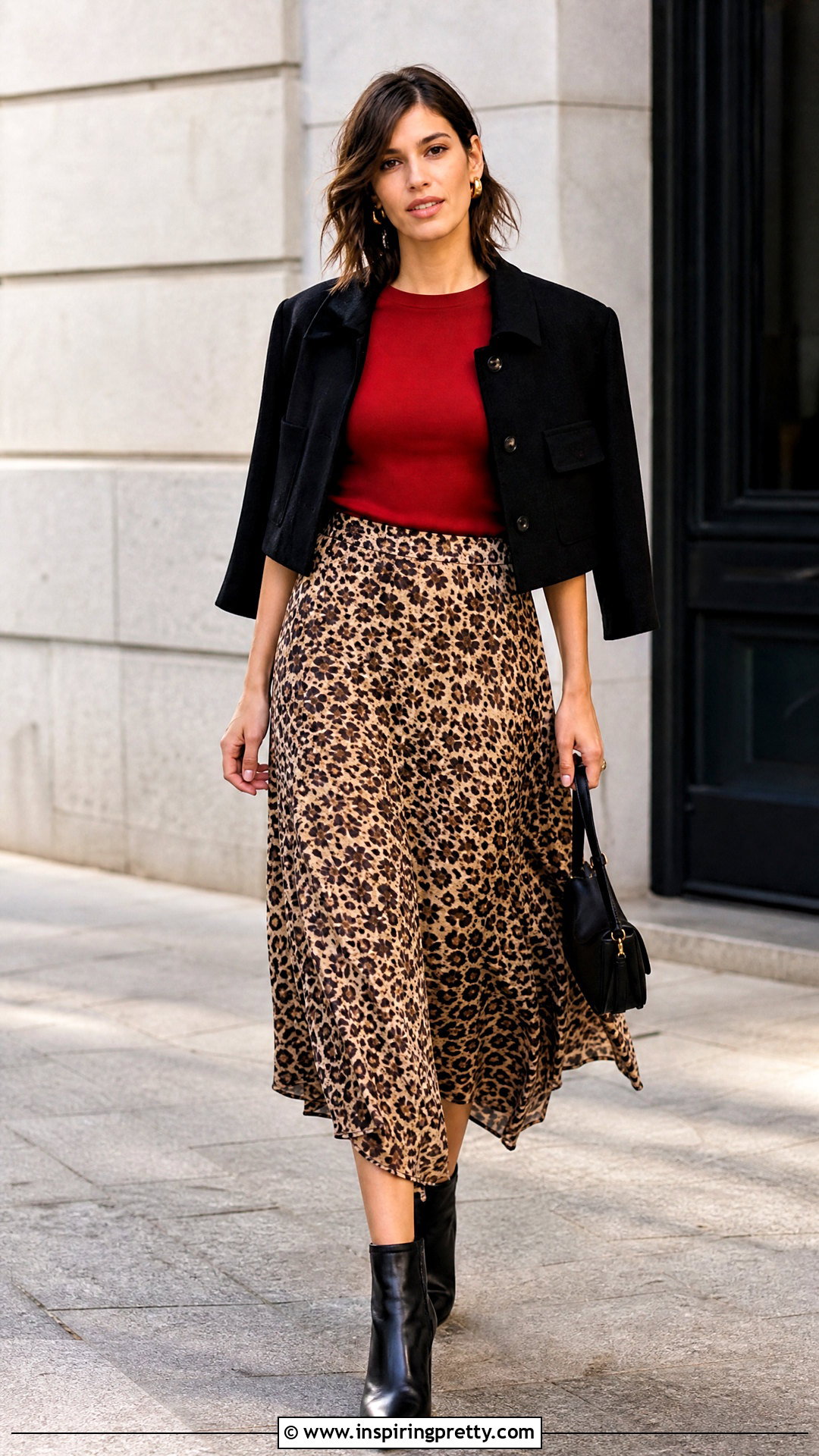 Red Top With Leopard Midi Skirt - 50 red tops outfit ideas