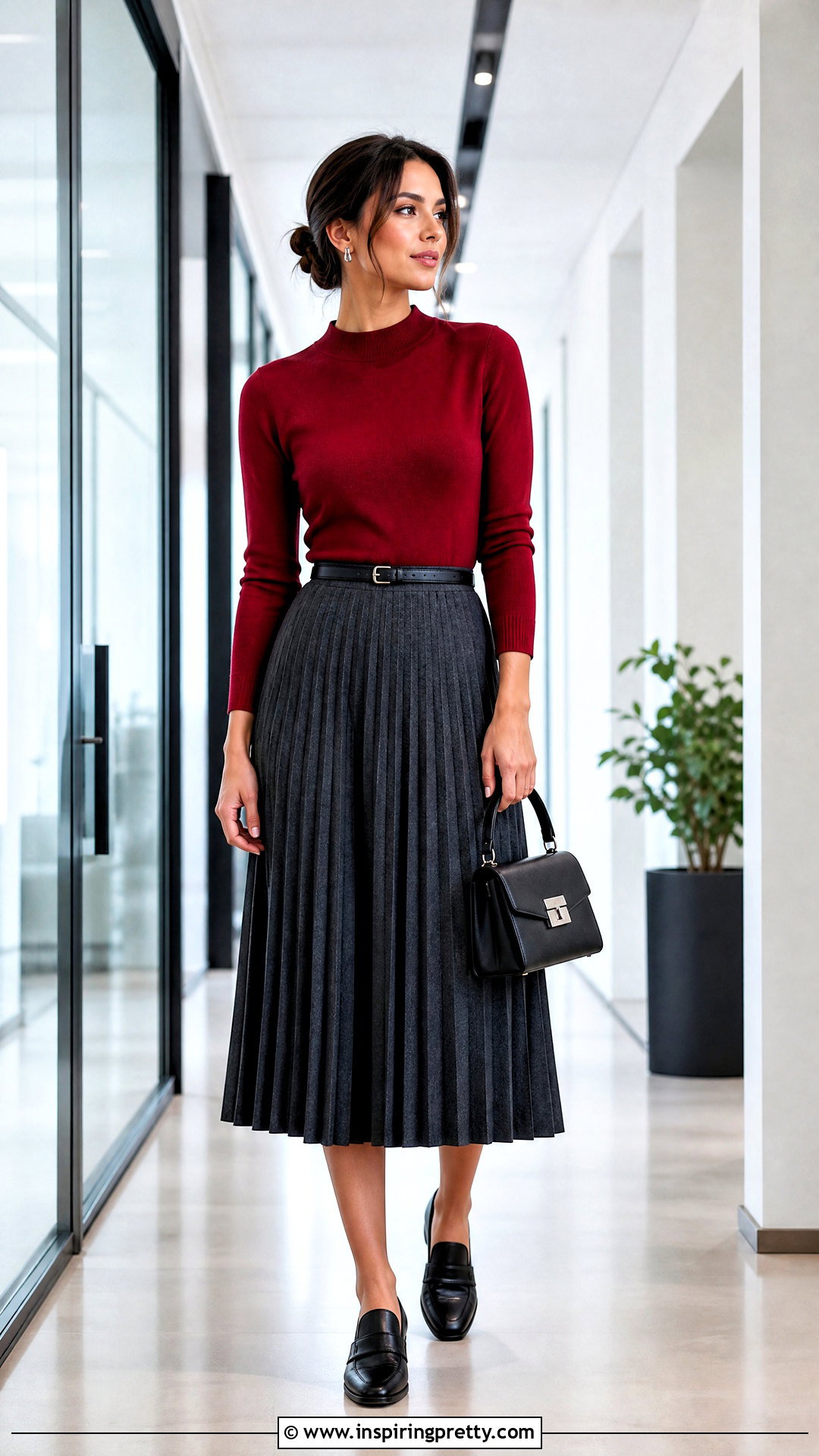 Red Top With Pleated Midi Skirt - how to style a red top (50 ways)