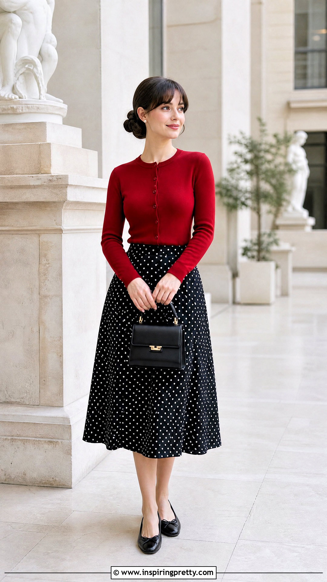 Red Top With Polka Dot Skirt - 50 cute red tops outfit ideas