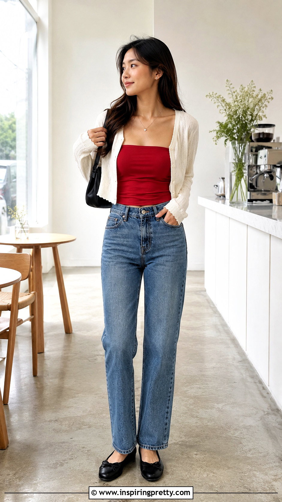 Red Tube Top With Cropped Cardigan And Jeans - 50 red tube top outfit ideas
