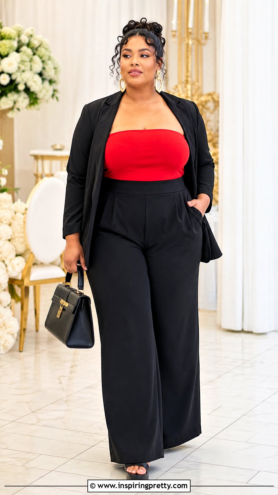 Red Tube Top With High Waisted Palazzo Pants - 50 red tube top outfit ideas