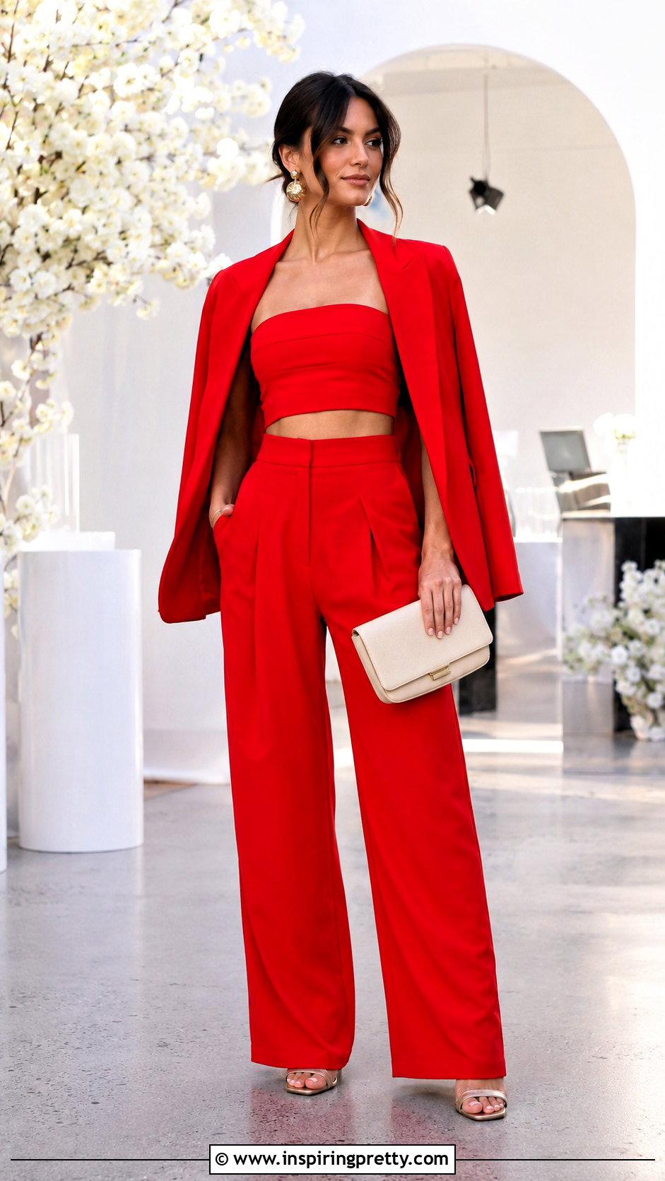 Red Tube Top With Matching Red Trousers - 50 red tube top outfit ideas