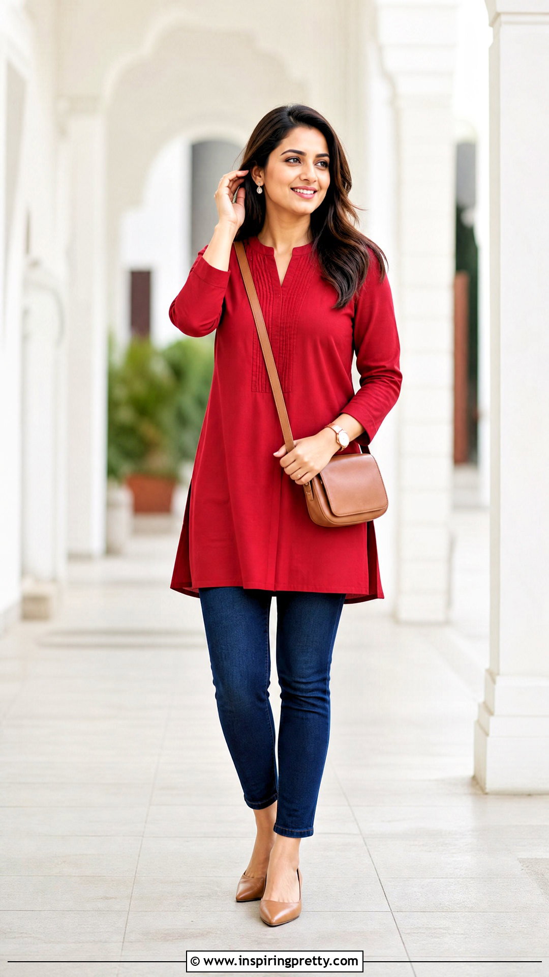 Red Tunic Top With Slim Jeans - 20 casual outfit with red top and jeans