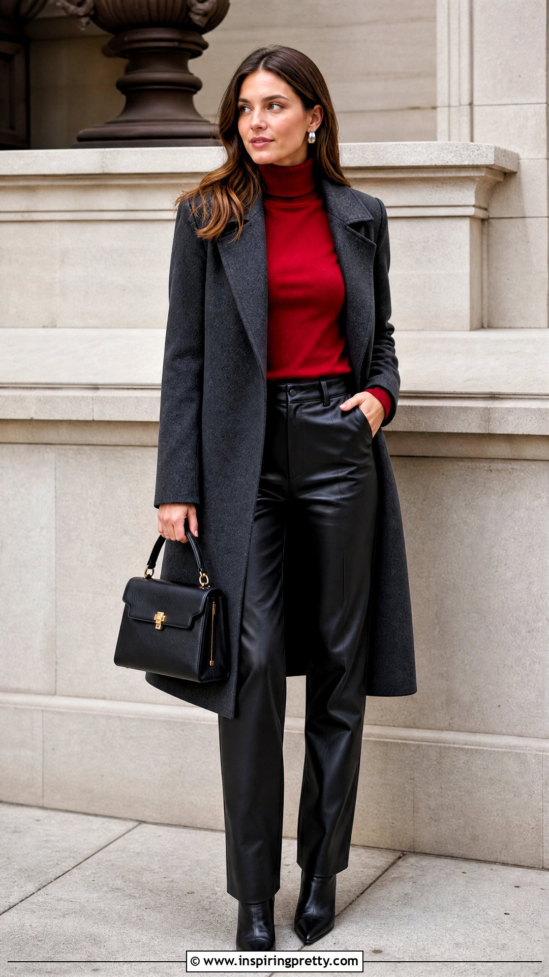 Red Turtleneck Top With Leather Pants - 20 tops for fall 2024 ideas