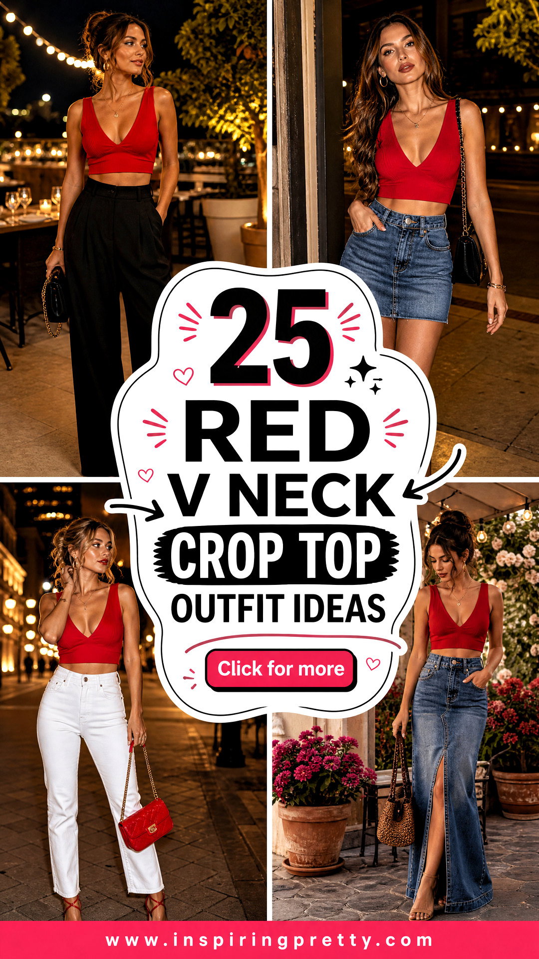 25 Red V Neck Crop Top Outfit Ideas for Chic Date-Night Looks - 25 Red V Neck Crop Top Outfit Ideas for Chic Date-Night Looks