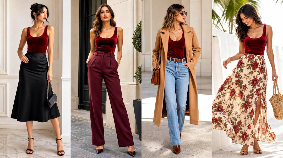 25 Red Velvet Tank Top Outfit Ideas for Luxe Party Looks