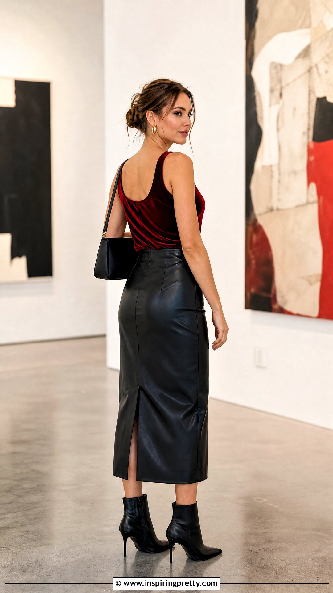 Red Velvet Tank Top With Faux Leather Midi Skirt - 25 red velvet tank top outfit ideas