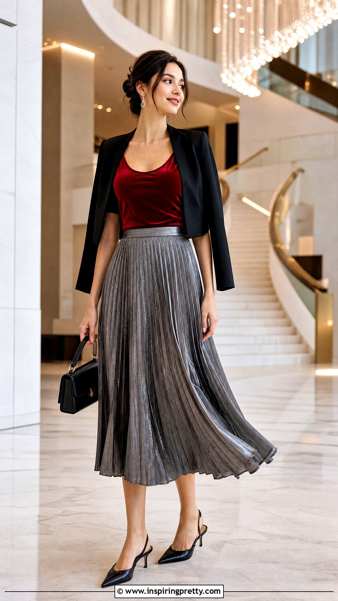 Red Velvet Tank Top With Pleated Midi Skirt - 25 red velvet tank top outfit ideas