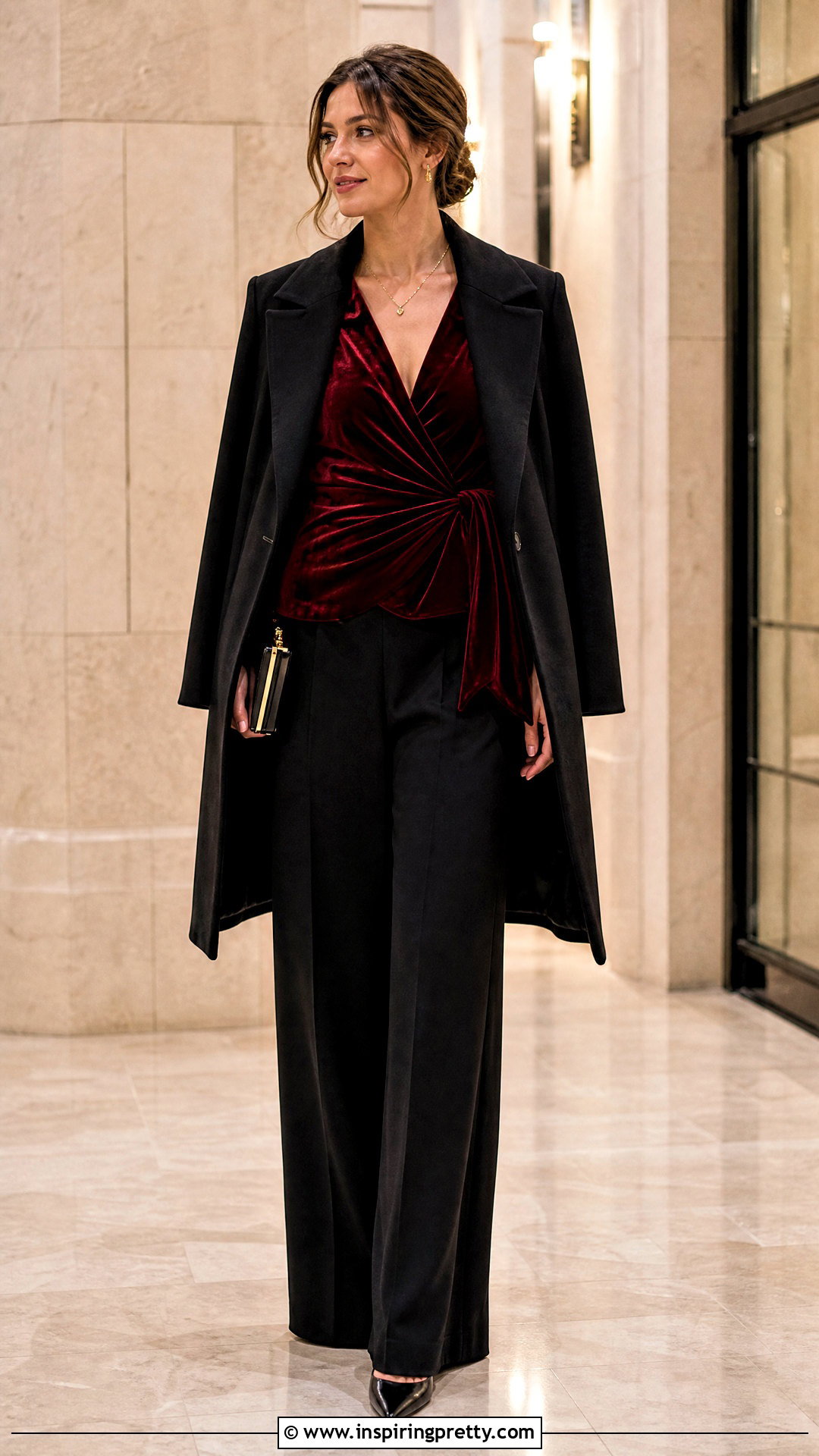 Red Velvet Top With Black Palazzo Pants - 50 red top outfit ideas