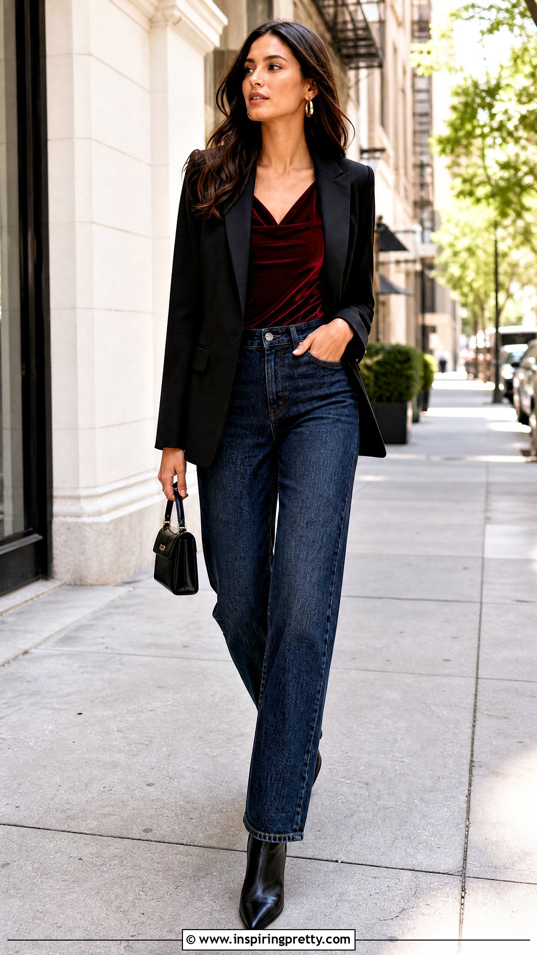 Red Velvet Top With Dark Wash Jeans - 20 forever 21 velvet top outfit ideas
