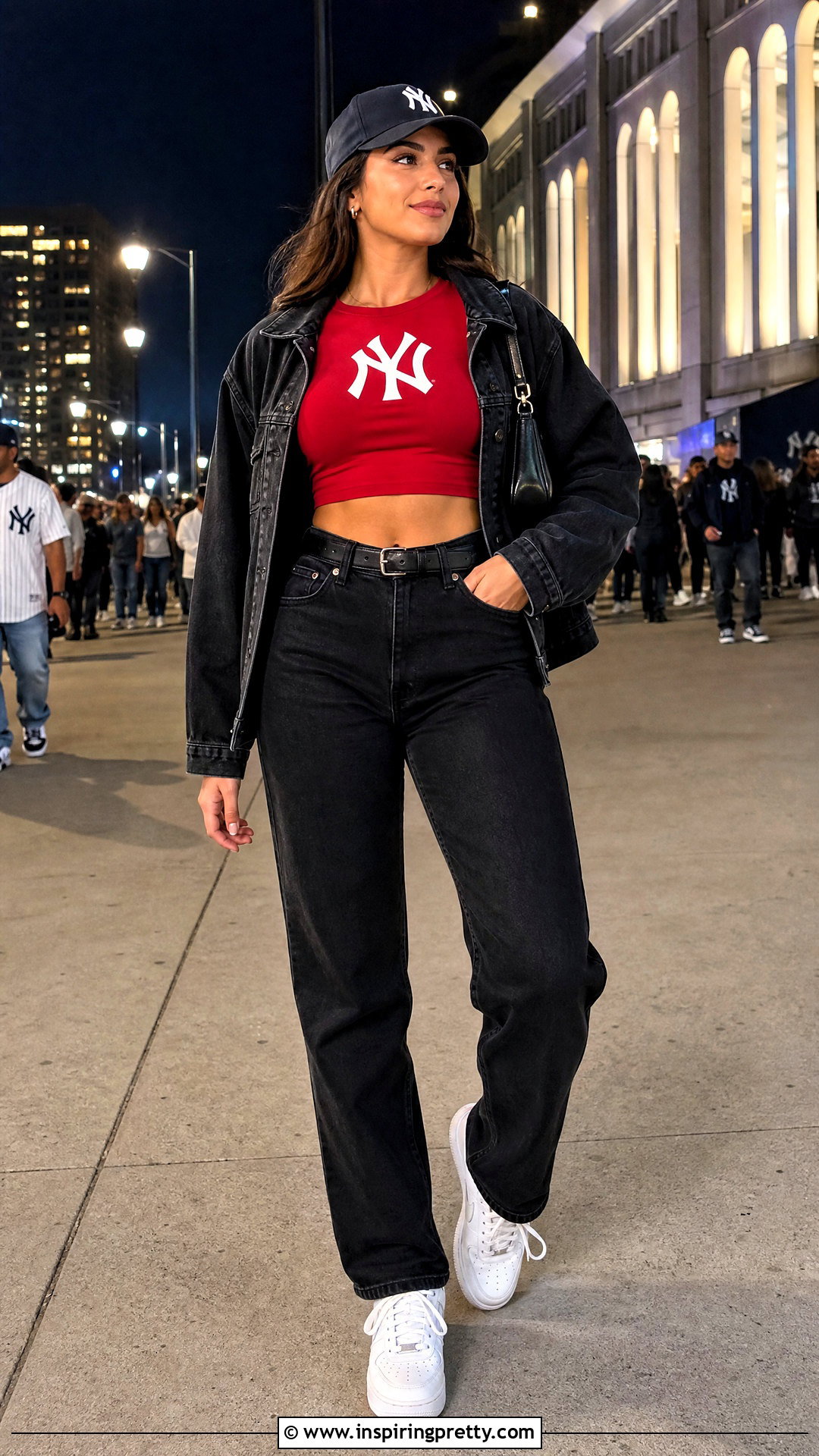 Red Yankees Crop Top With Black Jeans - 20 new york yankees crop tops