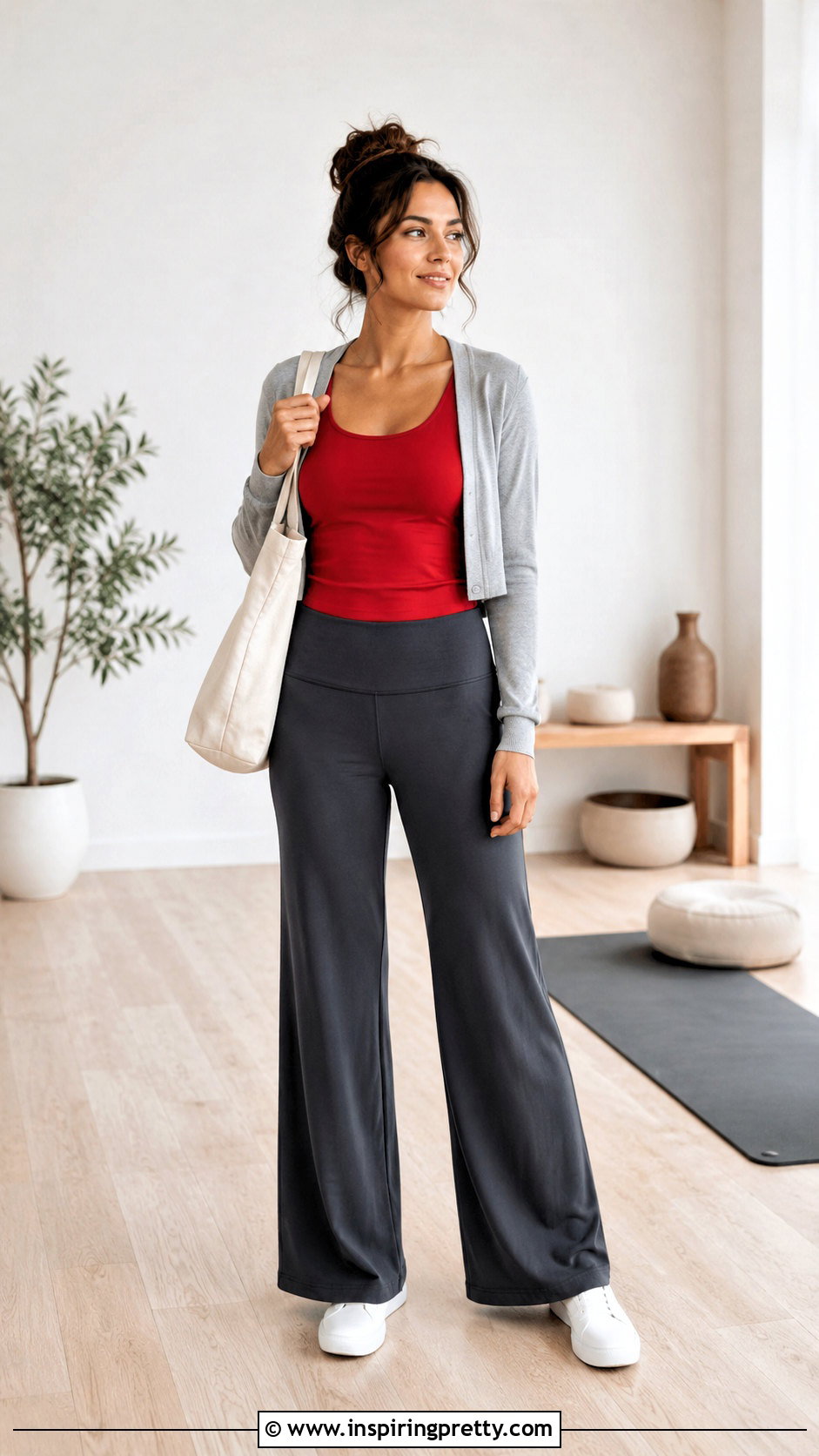 Red Yoga Top With Soft Wide Leg Yoga Pants - 25 Red Yoga Top outfit ideas