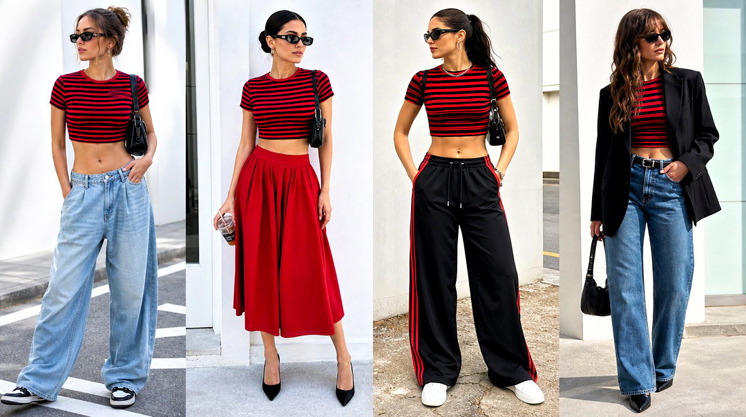 20 Red and Black Striped Crop Top Outfit Ideas for Edgy Style