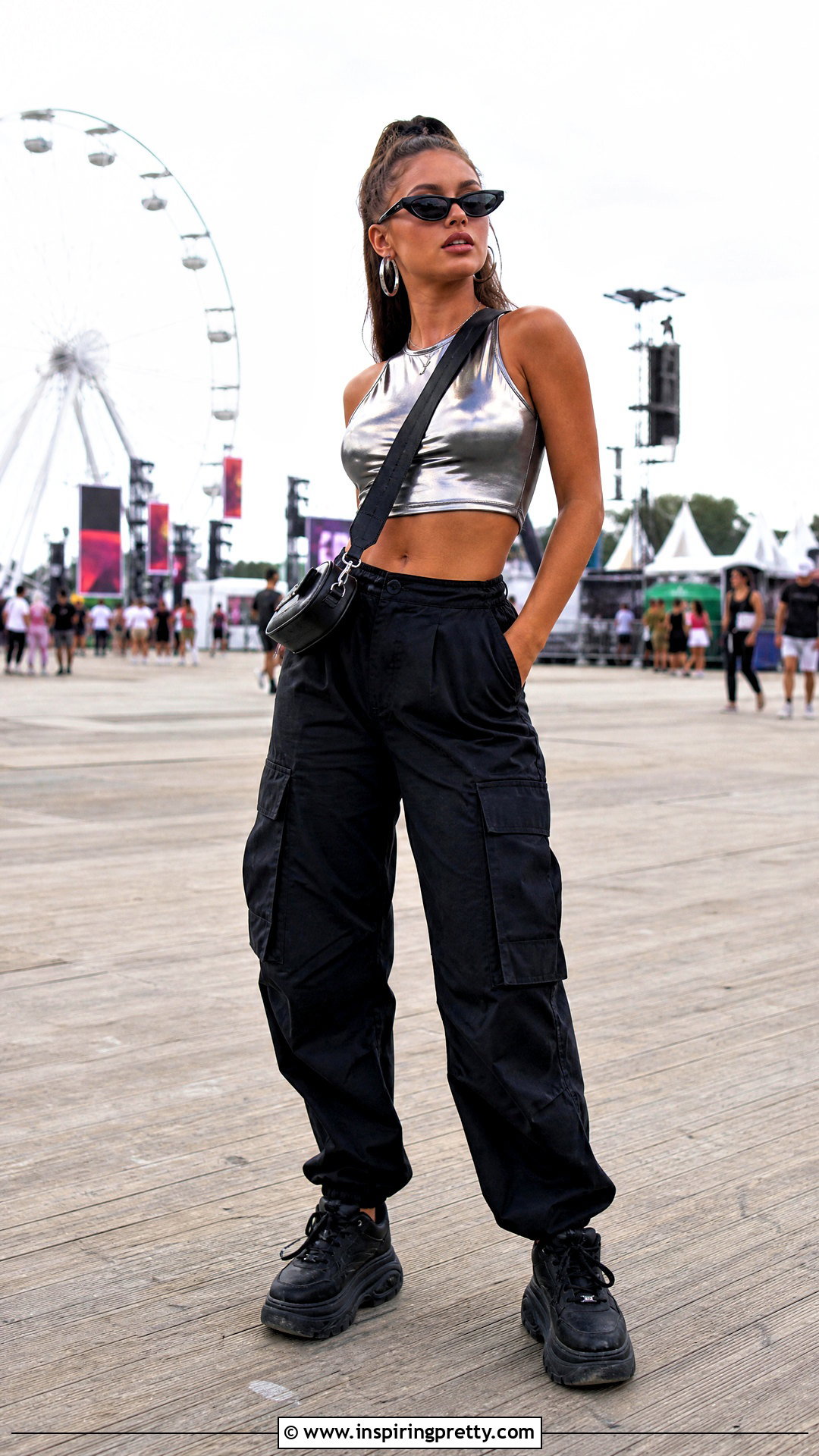 Reflective Crop Top With Black Cargo Pants - 20 Reflective Crop Top outfit ideas