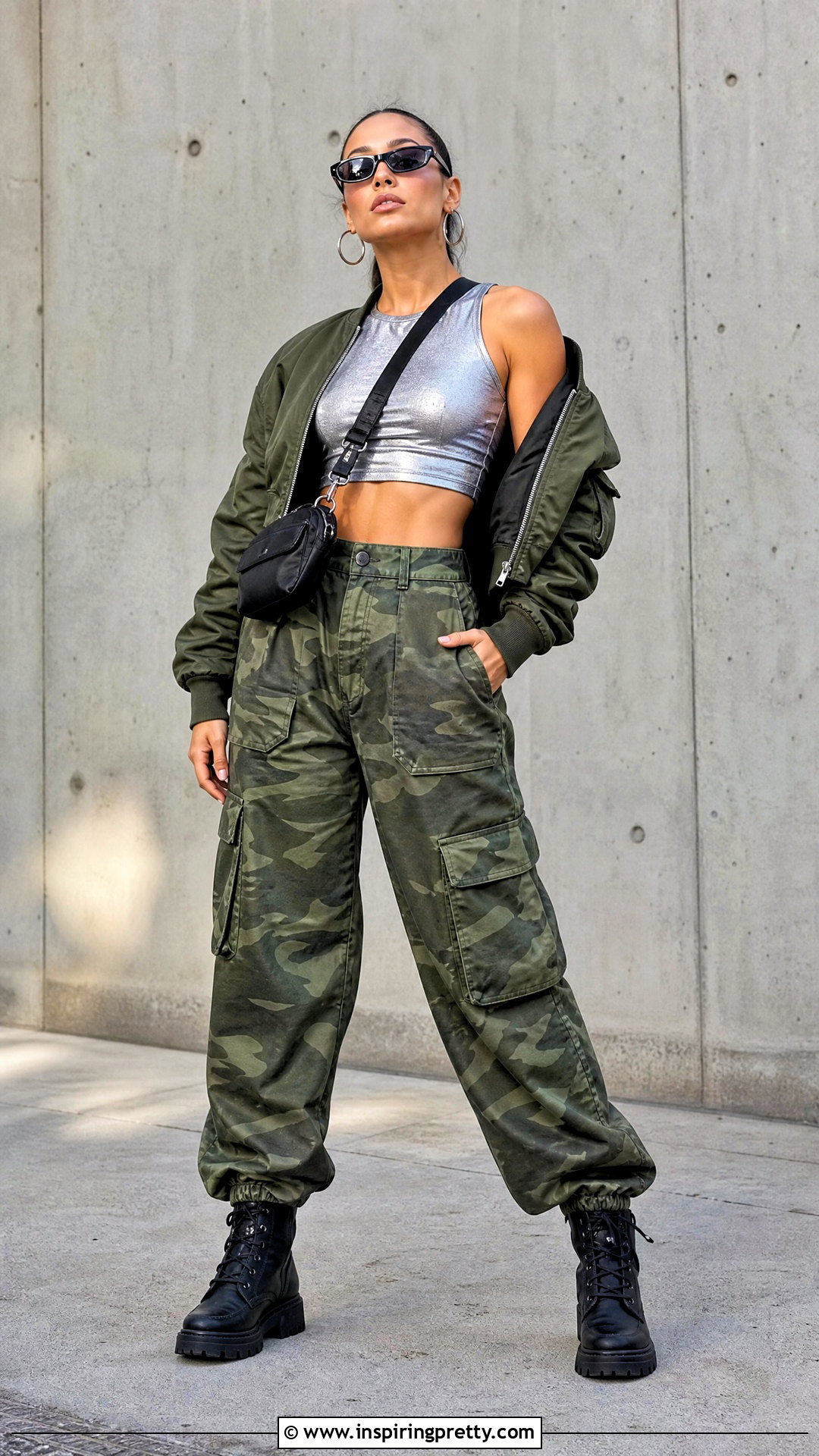 Reflective Crop Top With Camouflage Pants - 20 Reflective Crop Top outfit ideas