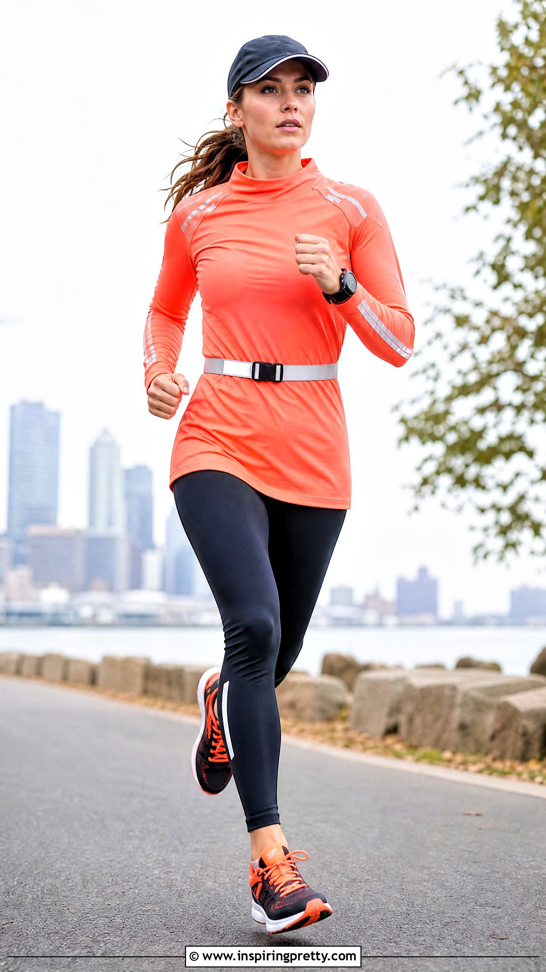 Reflective Long Workout Top With Running Tights - 25 Long Workout Tops outfit ideas