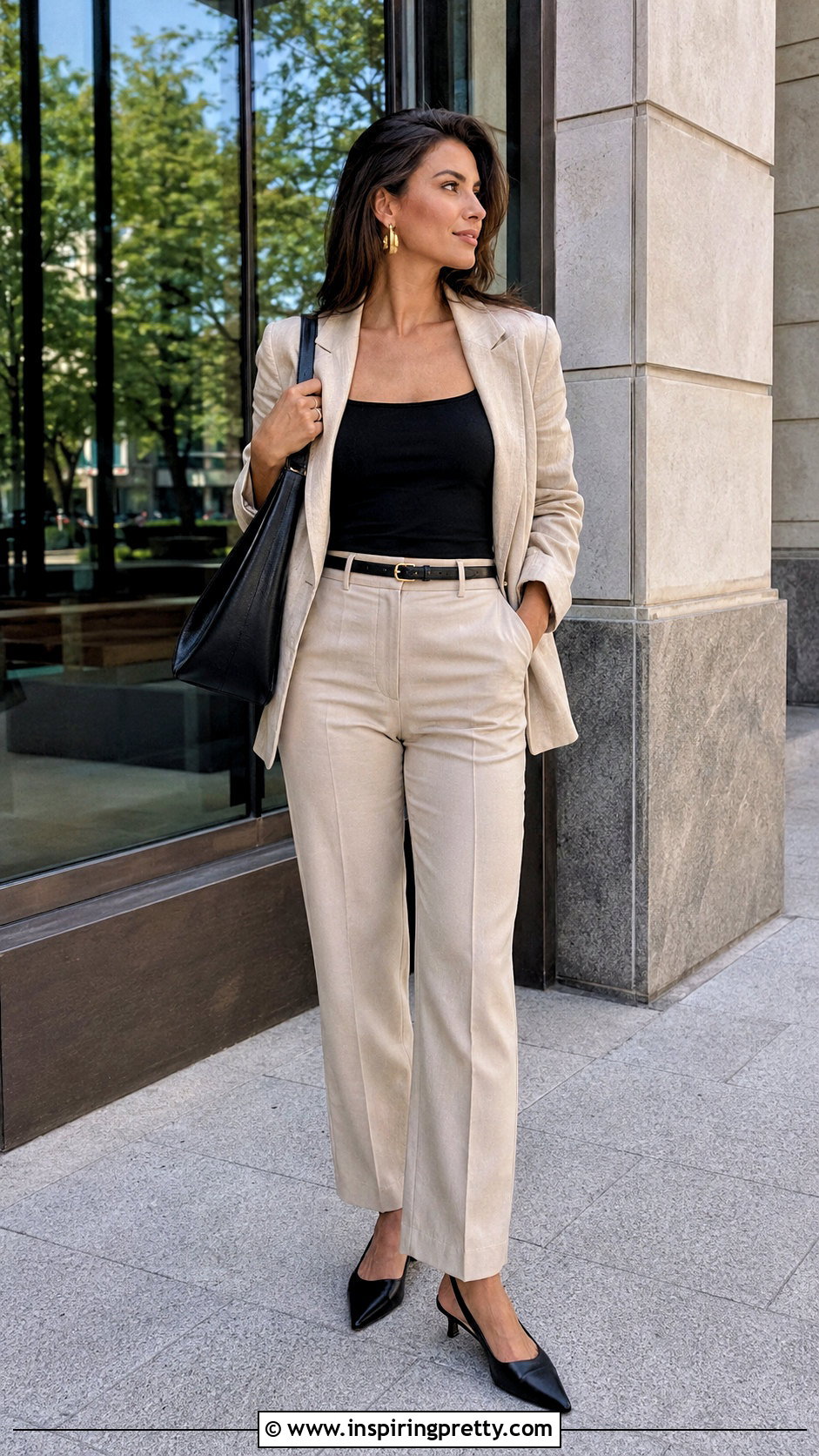 Reformation Anabella Top With Beige Trousers - 20 Reformation Anabella Top outfit ideas