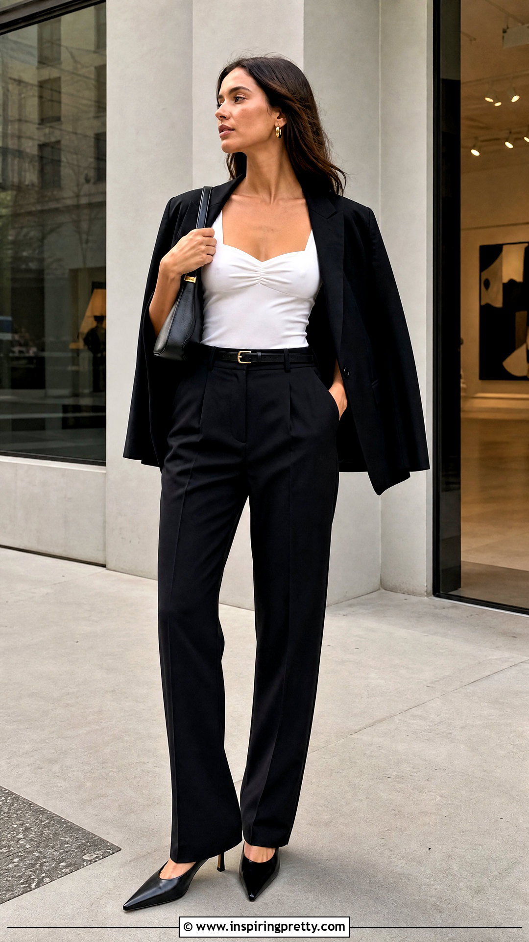 Reformation Eloise Top With Black Tailored Pants - 20 Reformation Eloise Top outfit ideas
