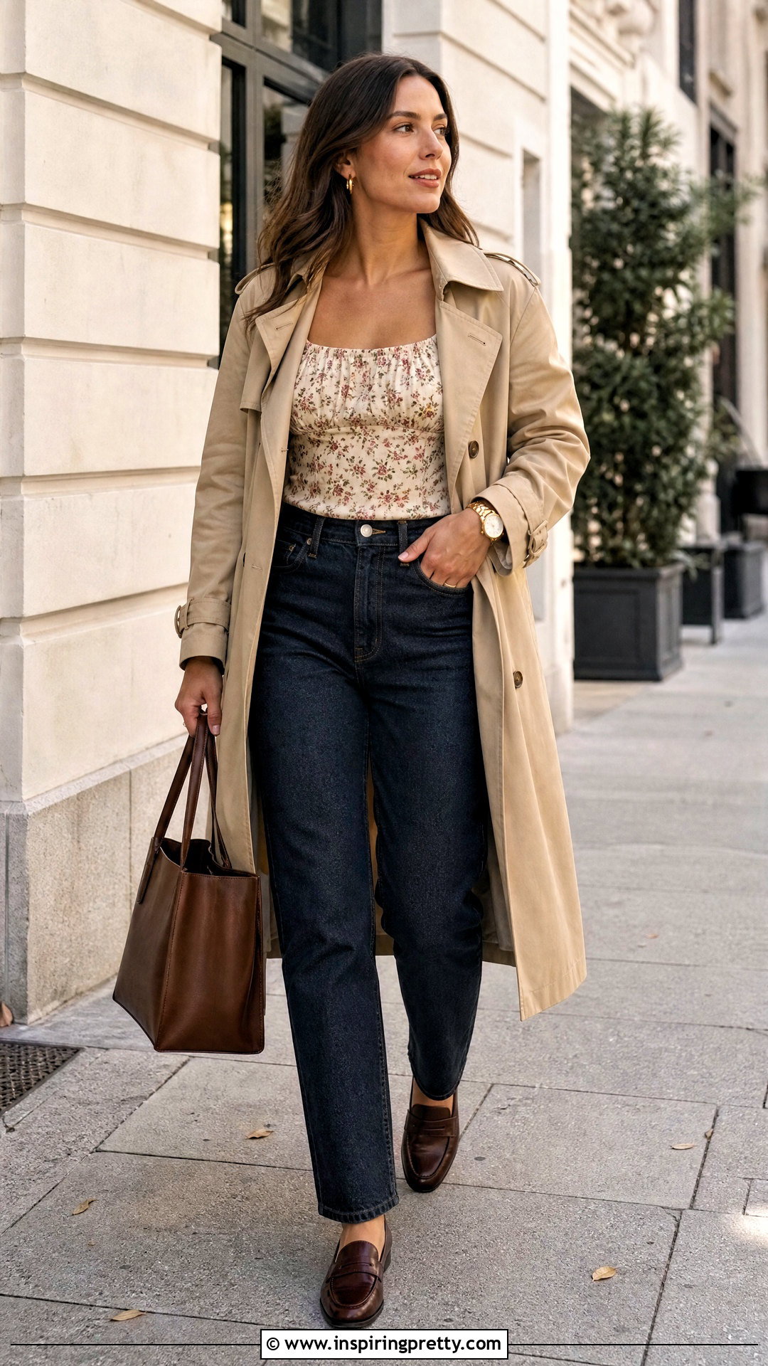 Reformation Eloise Top With Dark Jeans And Trench Coat - 20 Reformation Eloise Top outfit ideas