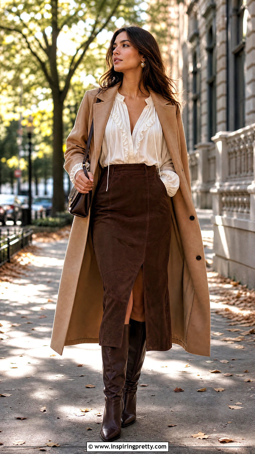 Reformation Inara Top With Brown Suede Skirt - 20 Reformation Inara Top outfit ideas