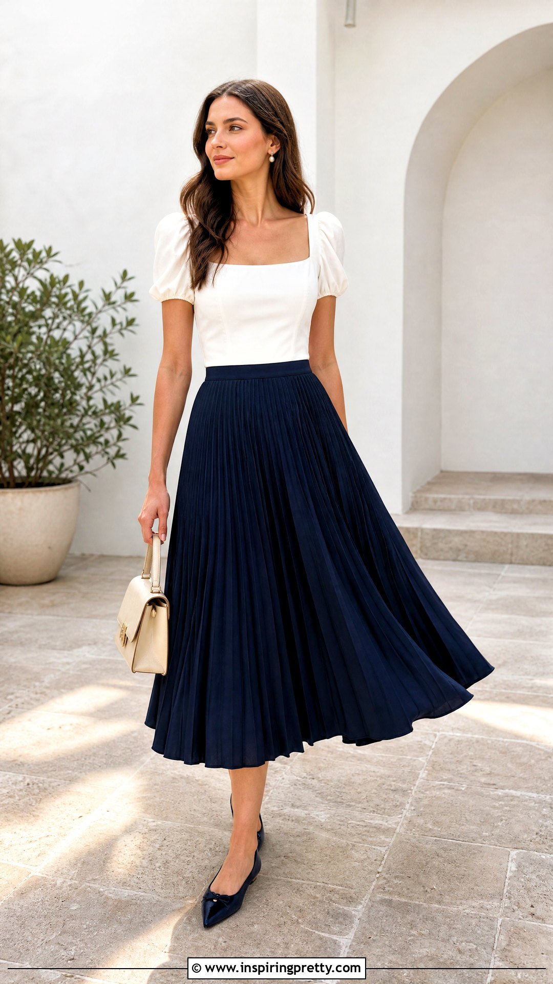 Reformation Roxana Top With Pleated Midi Skirt - 20 reformation roxana top outfit ideas