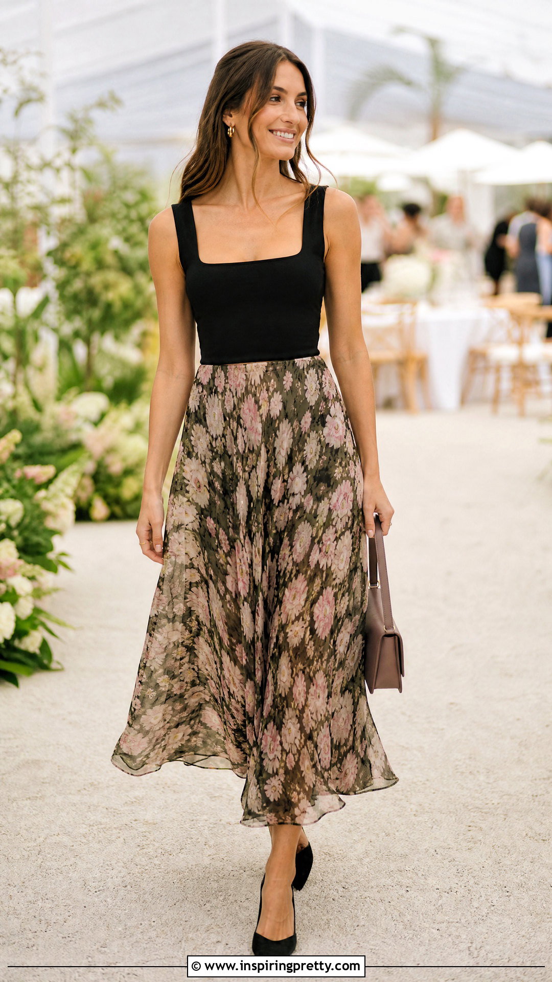 Reformation Tate Top With a Printed Midi Skirt - 20 Reformation Tate Top outfit ideas