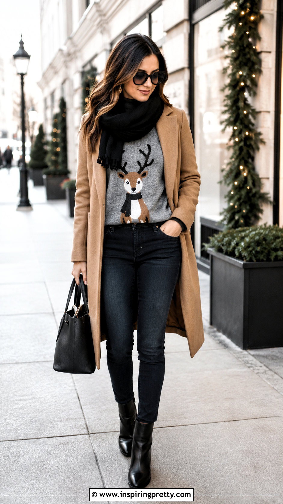 Reindeer Top With A Long Wool Coat - 25 reindeer top outfit ideas