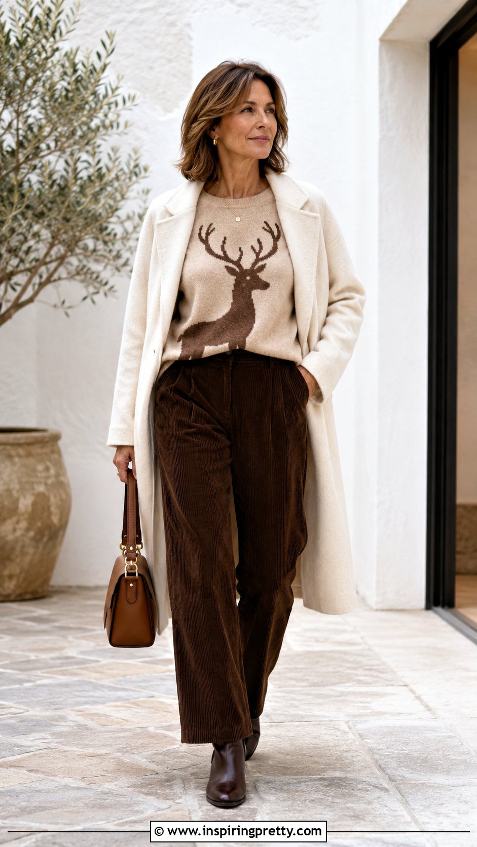 Reindeer Top With A Monochrome Brown Outfit - 25 reindeer top outfit ideas