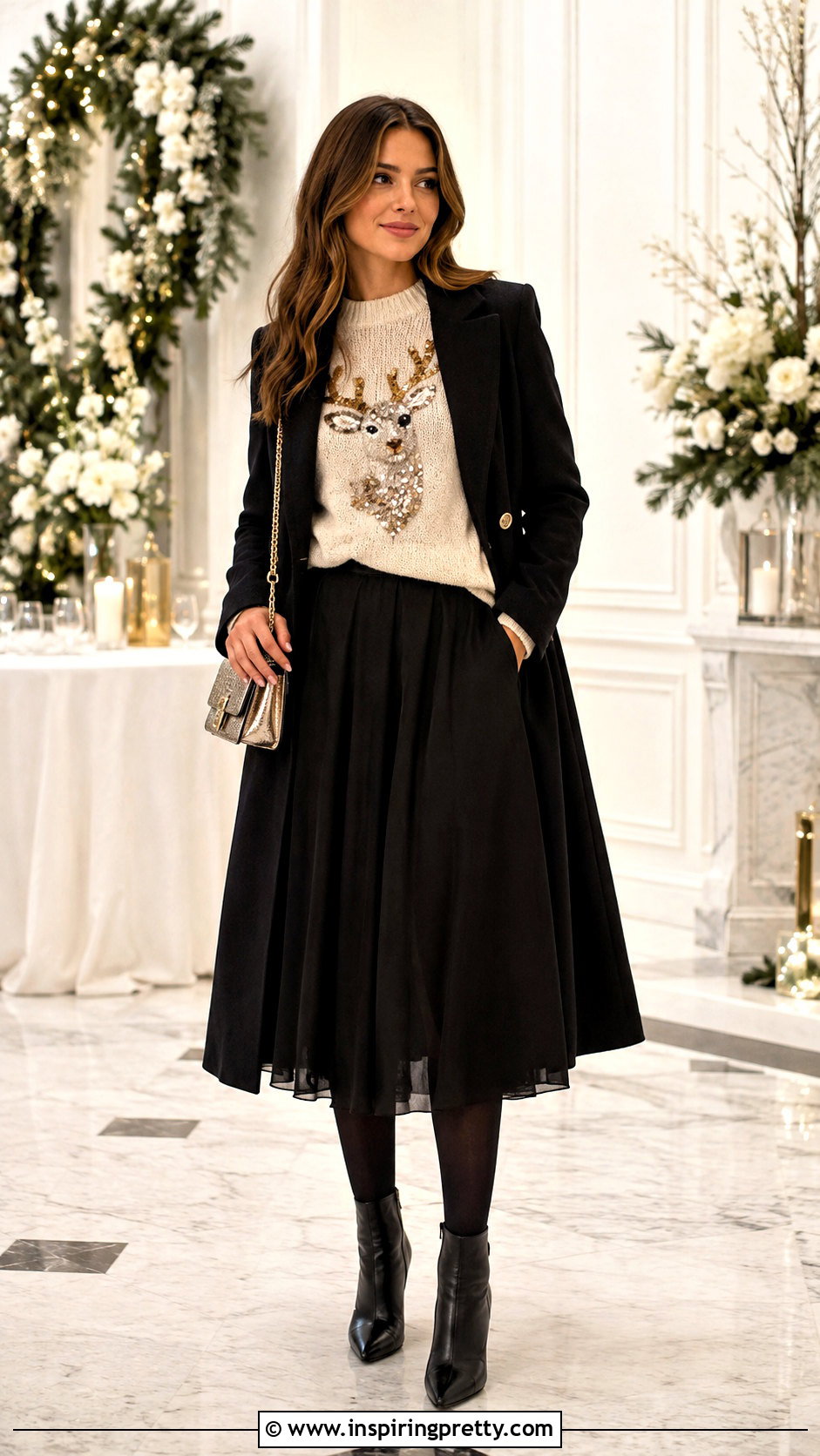 Reindeer Top With Black Midi Skirt - 25 reindeer top outfit ideas