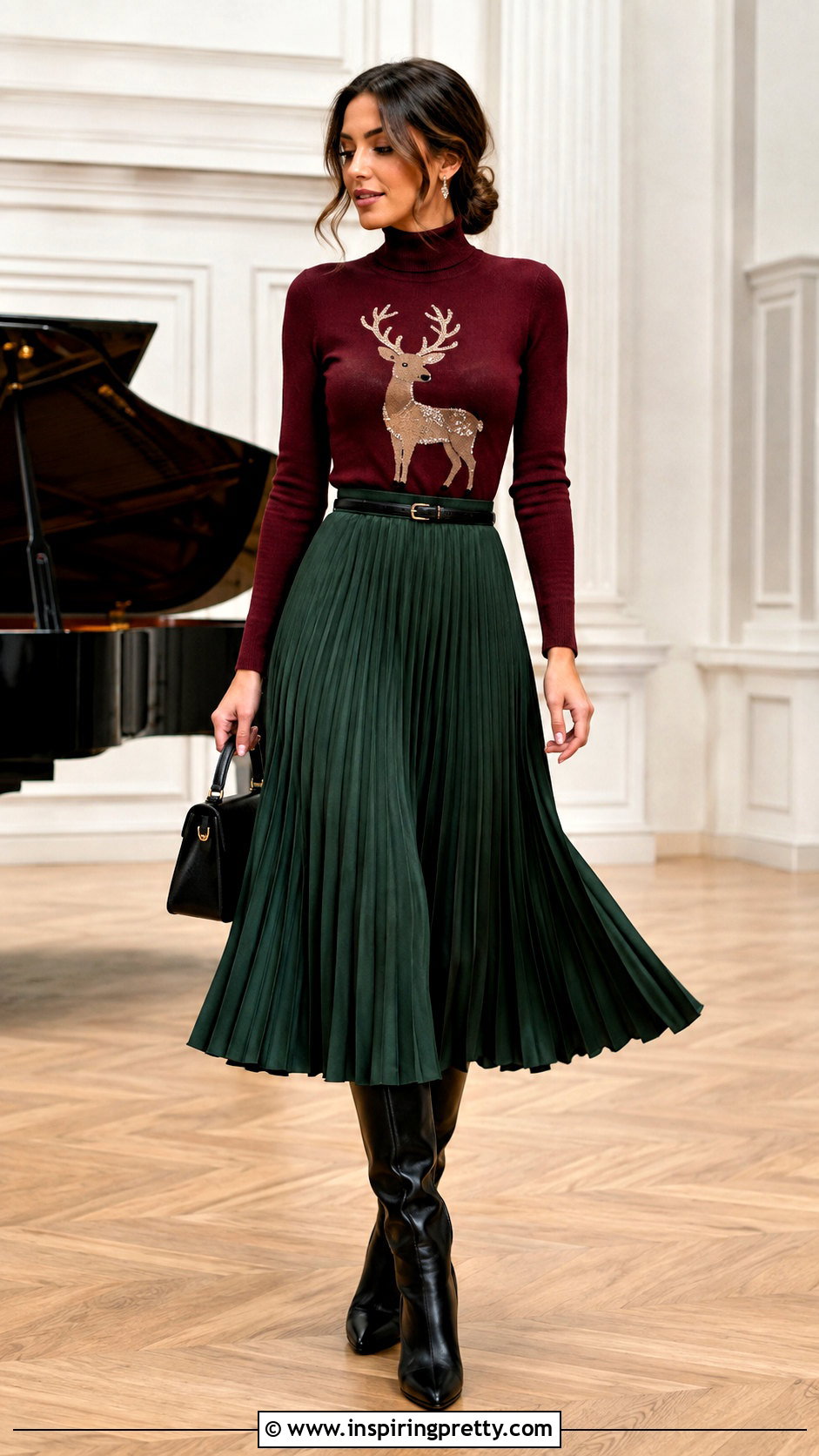 Reindeer Top With Pleated Skirt - 25 reindeer top outfit ideas
