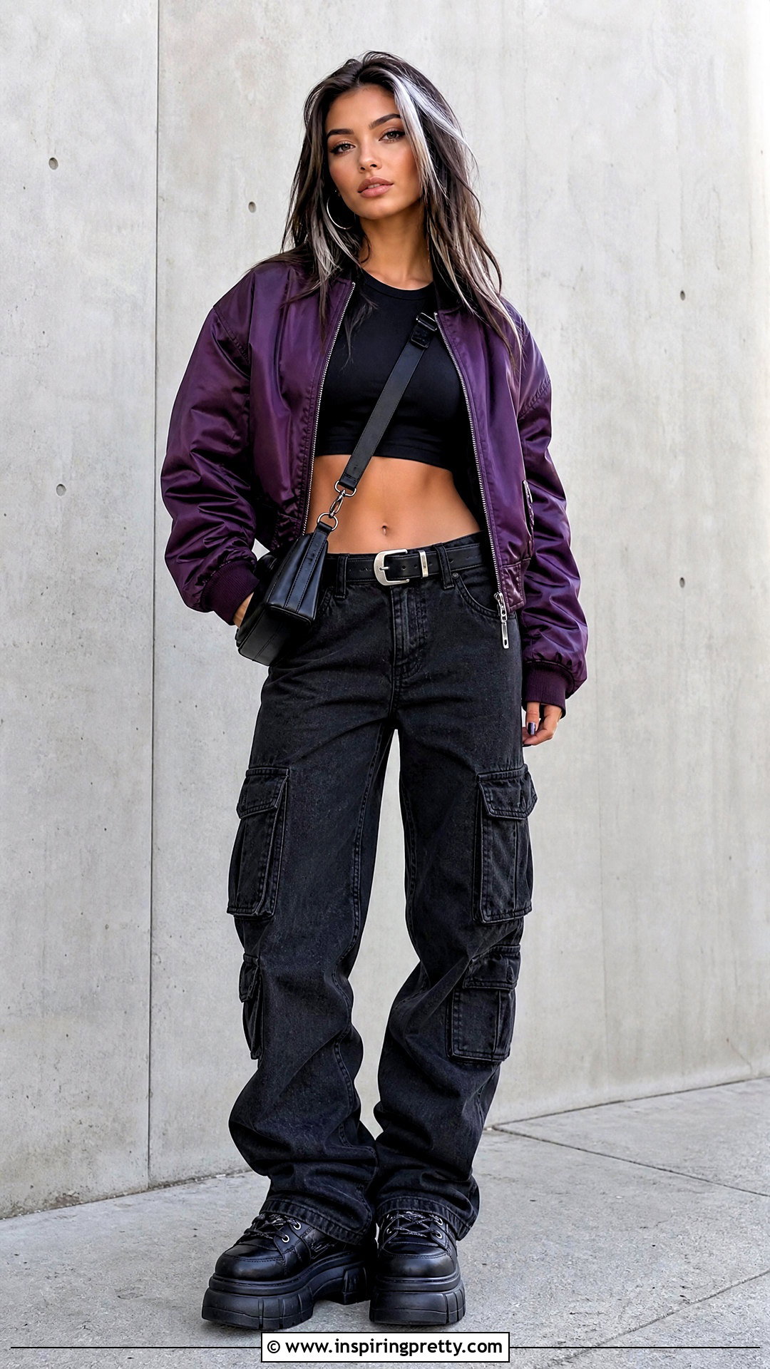 Remy Lebeau Crop Top With Purple Bomber Jacket - 25 Remy Lebeau Crop Top outfit ideas