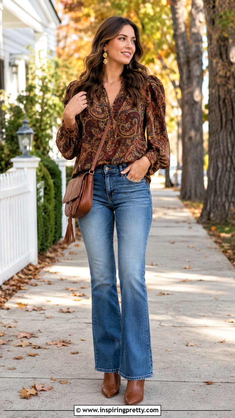 Renee C Paisley Puff Sleeve Top With Bootcut Jeans - 20 renee c tops outfit ideas