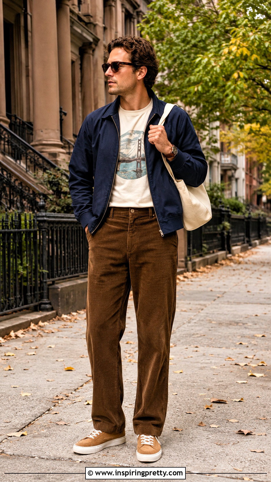Retro Graphic Tee With Corduroy Pants Outfit - 25 graphic tops men